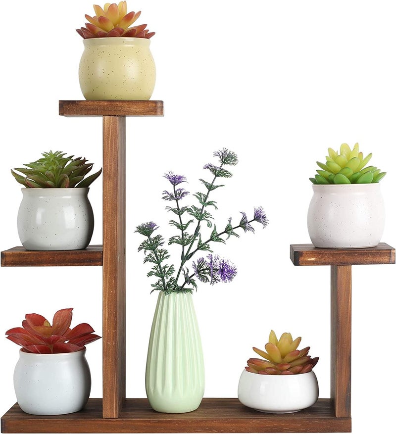 COOGOU Wood Desktop Plant Stand Indoor Small Windowsill Flower Shelf Tabletop Plant Shelf Holder Display Rack for Succulent Herb in Living Room Office - Image 1